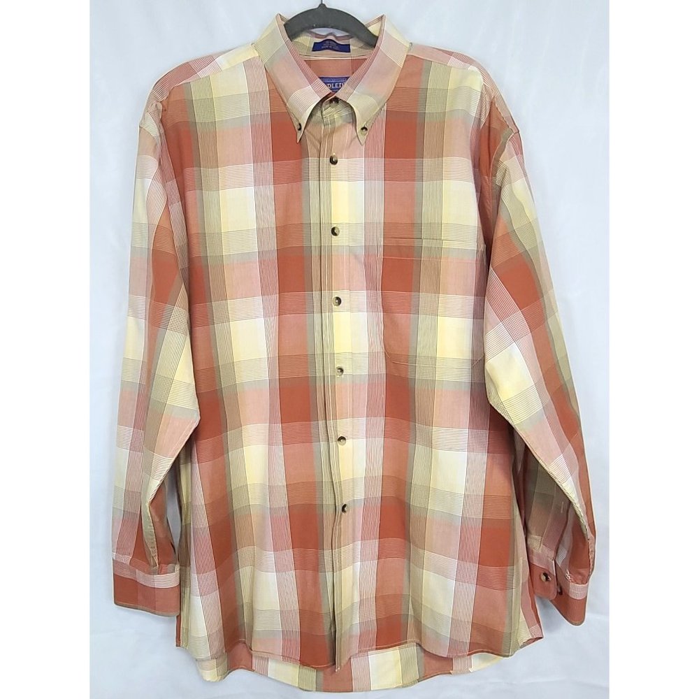 Pendleton Mens Orange and Yellow Plaid Long Sleeve Button Down Shirt Size Large